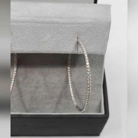 Roberto Coin 18k Large Diamond Inside Out Hoop Earrings - Picture 2 of 15